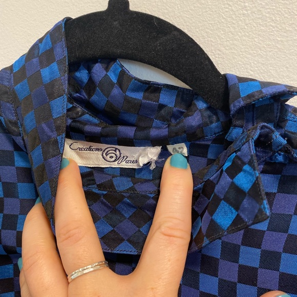 Vintage Satin Checkered Ruffle Top - Picture 2 of 10